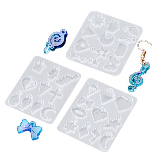3 moldes de resina para joyería, moldes de silicona para colgantes de joyería de bricolaje, moldes de resina de silicona para crear colgantes de resina, collar, pendientes, llavero, bricolaje