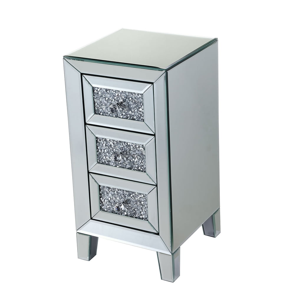Kadyn Modern Mirrored Bedside Cupboard, Bedside Cabinets with 3 Crystal Diamond Drawers, Bedside Furniture for Bedroom Living Room