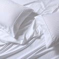 thumbnail image 2 of Sheetsnthings Made in USA- Pure Cotton Low Profile Sheet Set (7-10 Inches) 608 Thread Count, King Size Bed Sheets, Striped White, 2 of 4