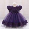 thumbnail image 2 of JIAYUE Girls Dresses Ball Gown Short Sleeve Crew Neck Sparkling Fairy For Toddlers Glitter Bowknot Floral Party Cute Teen Kids Dress, 2 of 9