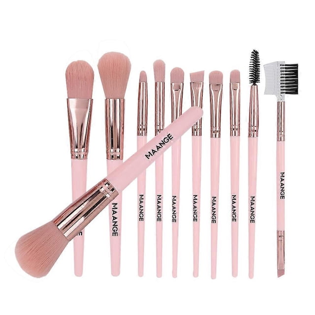 MAANGE 11pcs Makeup Brush Nylon Face Powder Brush Soft Cosmetics Make Up Brush Set Pink