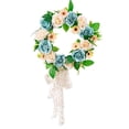 thumbnail image 2 of Corona rústica redonda de rosas, corona de vegetación de temporada, puerta de entrada de primavera Azul rosado, 2 of 6