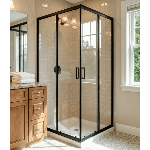 Goodyo Corner Shower Door , 36 in.D x 36 in. W x 72 in. H Sliding Shower Enclosure 1/4 in. Clear Tempered Glass Panels for Small Bathroom (No Shower Base)