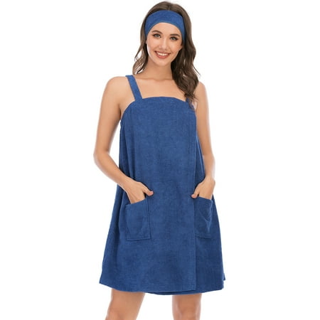 

IMABAO Women s Sleeveless Towel Bath Robe with Pocket for Ladies S-2XL Blue