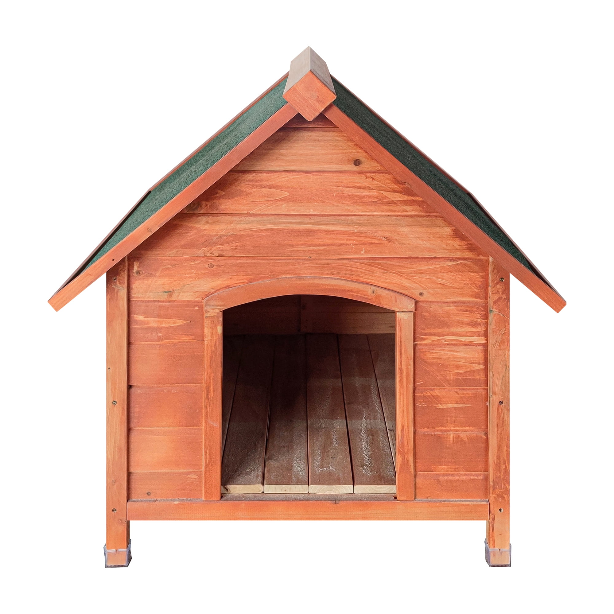 Pefilos 44 Wooden Dog House for Medium to Large Dogs Outdoor Weatherproof  Pet Cat House with Plastic Curtain, Insulation Mat, Brown 