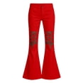 thumbnail image 4 of UYYX Pants Girls Youth Girls Retro Crisscross Strap Flare Jeans Slim Fit Wrinkle Resistant Fashion Pants（Red，6-7 Years）, 4 of 4