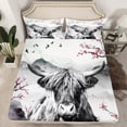 thumbnail image 2 of Homewish Animal Highland Cow Boy Girl 4 Pieces Queen Sheet Sets,Cherry Blossoms Ultra Soft Flat Sheet,Japanese Style Queen Fitted Sheet,Lightweight Room Decor, 2 of 7