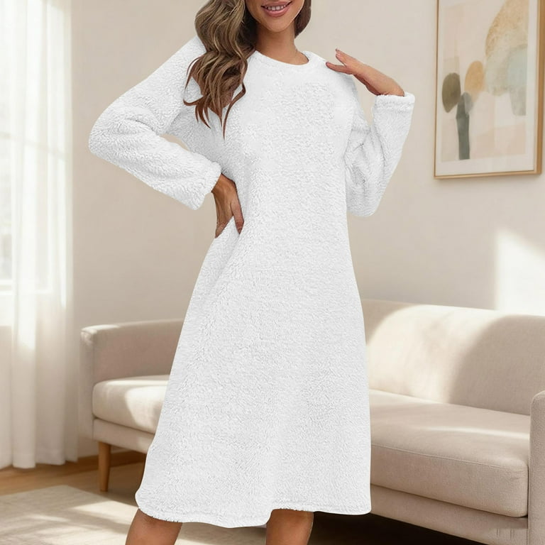 SMihono Fall Dresses for Women Flannel Crew Neck Long Sleeve Casual Loose Flowy Swing Shift Dress Solid Color Warm Dresses White S - Walmart.com SMihono Fall Dresses for Women Flannel Crew Neck Long Sleeve Casual Loose Flowy Swing Shift Dress Solid Color Warm Dresses White S - Walmart.com
