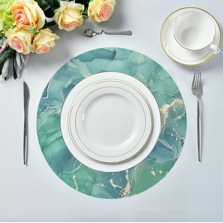 

Hidove Marble Texture Round Placemats for Dining Table Non Slip Heat-Resistant Polyester Table Mats 6pcs Washable Table Mats for Kitchen Dining Table Decoration