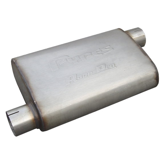 Pypes Performance Exhaust MVR10 Race Pro Series Muffler; 14 in.; 2.5 in Offset/Offset; Hardware Not Incl.; Natural 409 Stainless Steel;