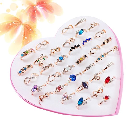 FELTECHELECTR Costume Rings For Women 36Pcs Assorted Color Heart Shaped Box Jewelry Accessories