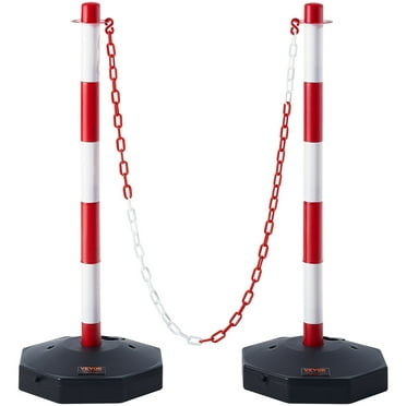 SKYSHALO Traffic Delineator Post Cones, Adjustable Height Fillable Base, 8 ft Chain, 2 Pieces