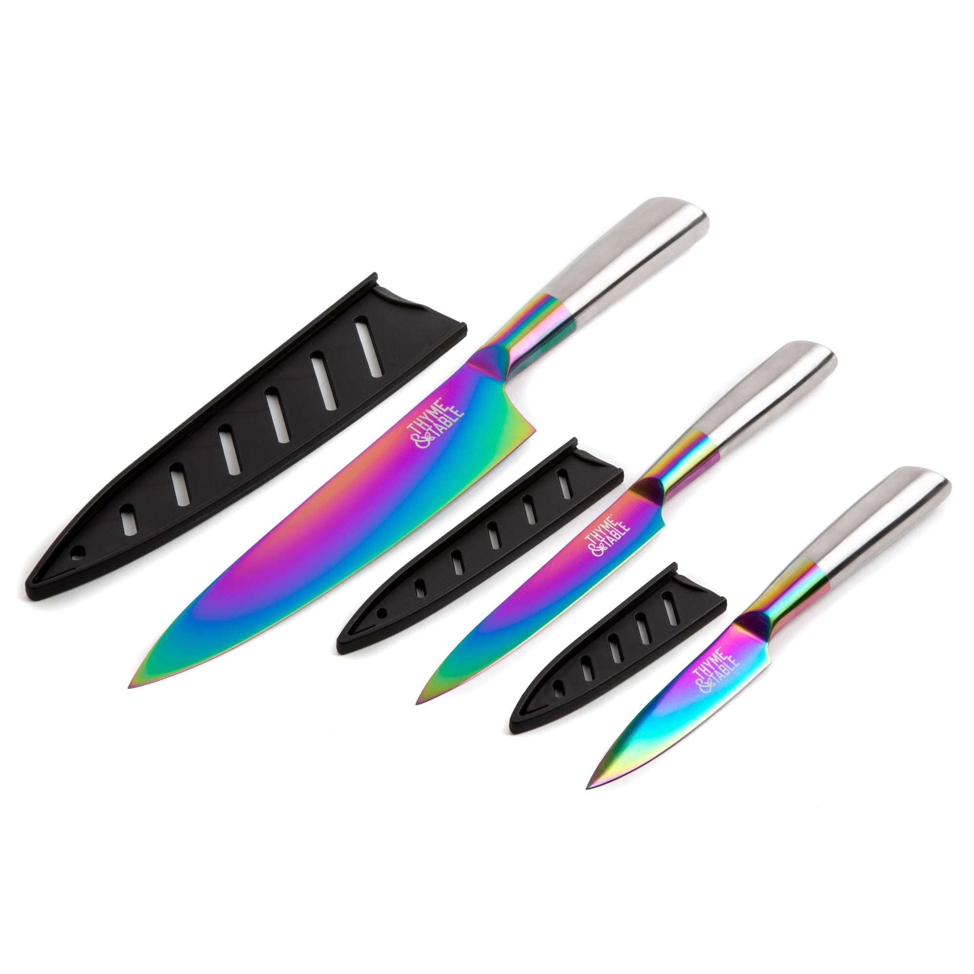 Thyme & Table Non-Stick Coated High Carbon Stainless Titanium Rainbow Knives,  3 Piece Set 