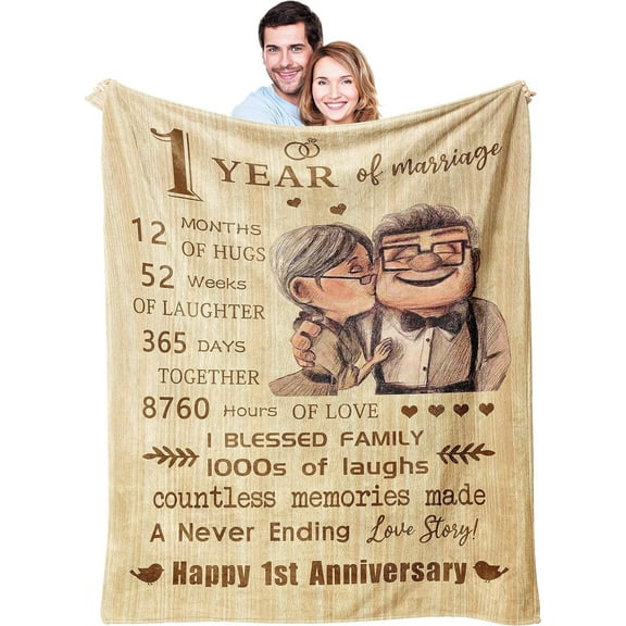 1th Anniversary Blanket Gifts - Gift for 1th Wedding Anniversary - 1 Years of Marriage Gifts for Dad Mom Friends Grandparents - 1th Wedding Anniversary Blanket Gifts for Husband Wife