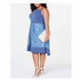 thumbnail image 3 of LOVE SQUARED Womens Blue Lace Sleeveless Square Neck Midi Cocktail Sheath Dress Plus 1X, 3 of 4