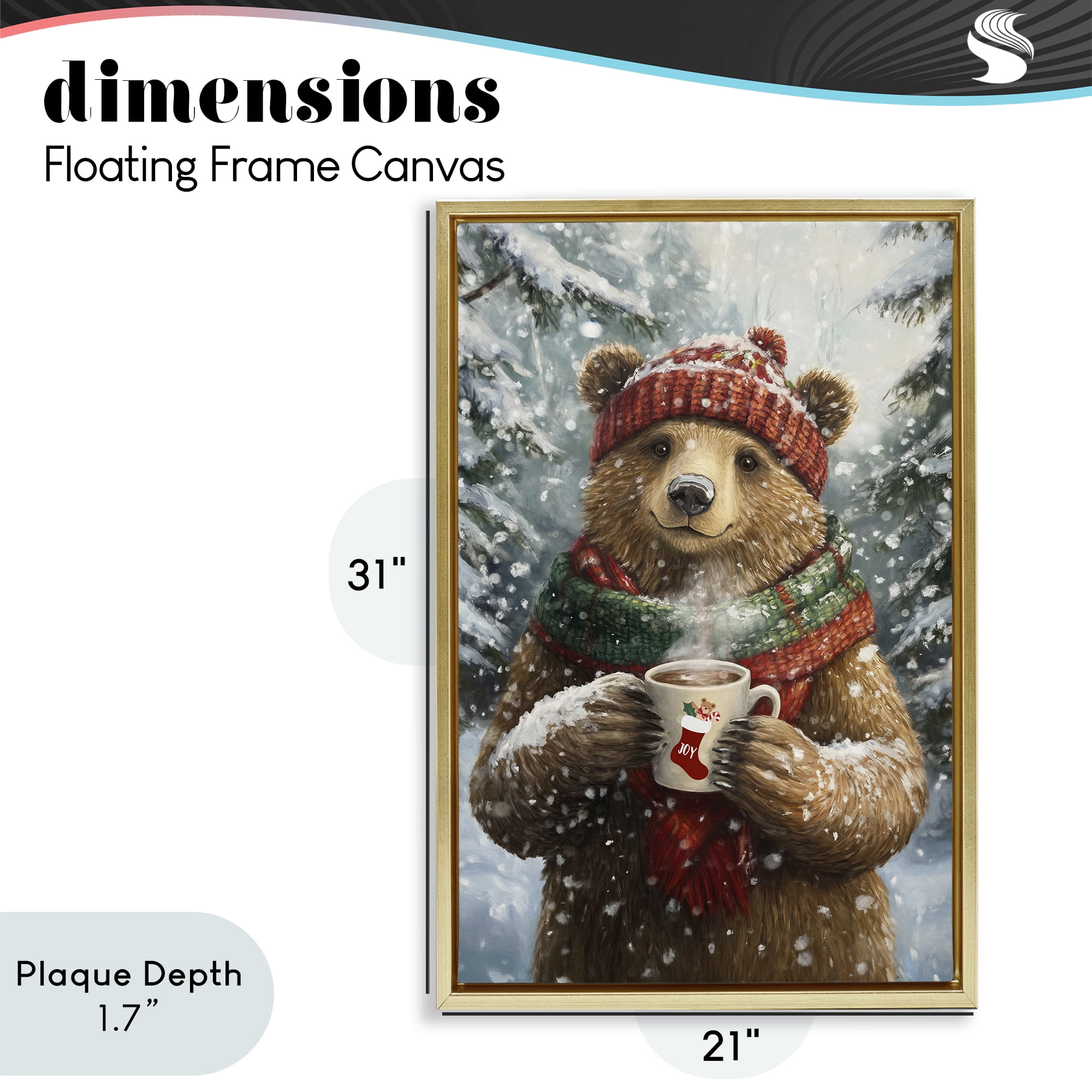 Stupell Industries Christmas Cocoa Bear Gold Framed Floater Canvas Wall Art, design by Tina LeCour