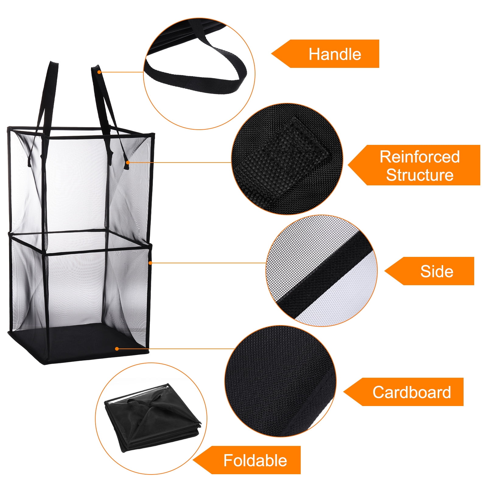 Unique Bargains Collapsible Laundry Hamper with Handles for Dirty Clothes Storage Black