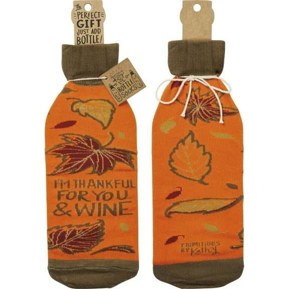 Primitives by Kathy Bottle Sock - I'm Thankful For You And Wine