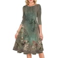 thumbnail image 6 of Women's Cocktail Dress Evening Dress 3/4 Sleeve Floral Print Vintage Wedding Guest Dress for Party Banquet Spring Fall,Army Green,L, 6 of 6