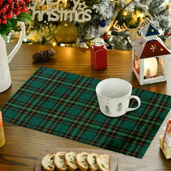 Manteles de Navidad | Tapetes de mesa aislantes de tela lavables | Decoración de restaurantes navideños | Accesorios multicolores resistentes al calor para el comedor | 45x30cm | Ambiente festivo de