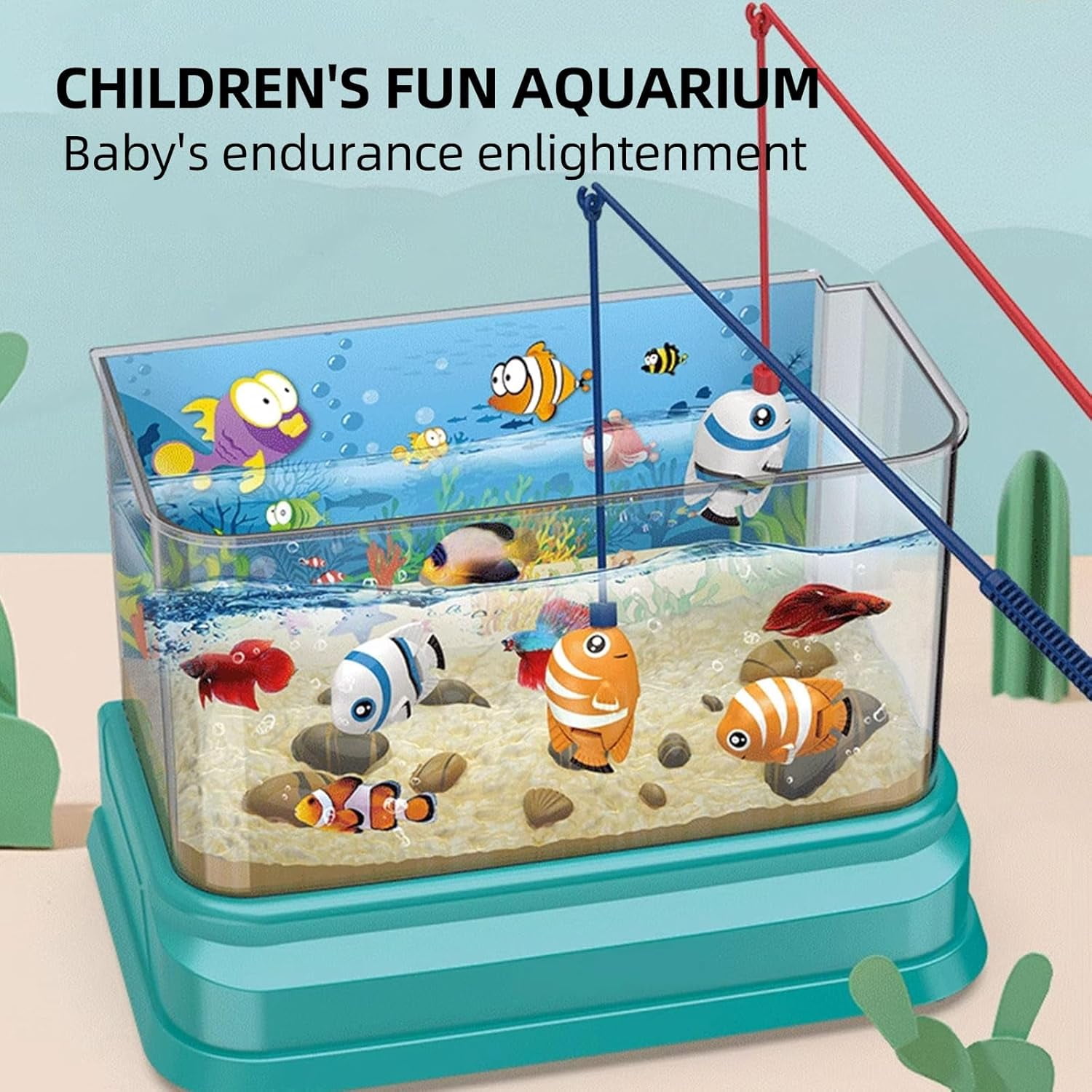 Fish Tank Play Set,Aquarium toys for kids,Magnetic Realistic Interactive Feeding Toy Fish Tank,Artificial Mini Aquarium,Toy with USB Light & Music,Gift For Children