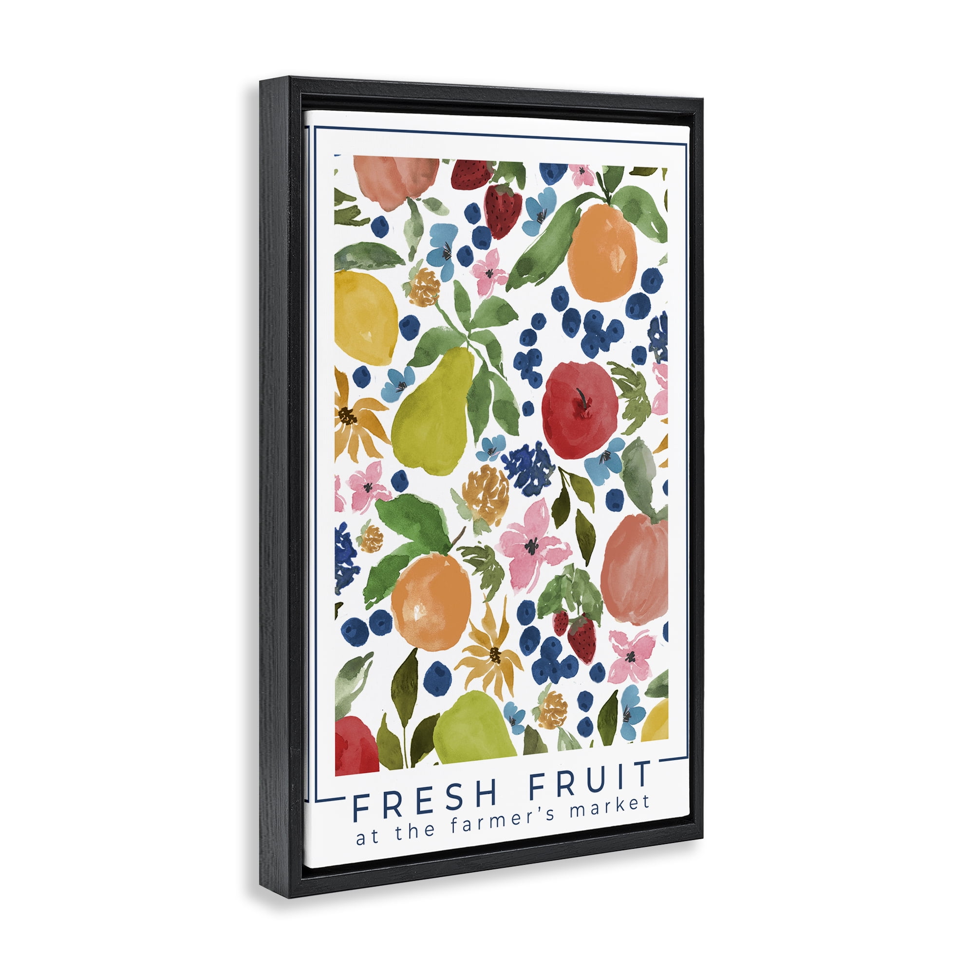 Stupell Industries Fresh Fruit Market Pattern Black Framed Floater Canvas Wall Art, design by Lucille Price