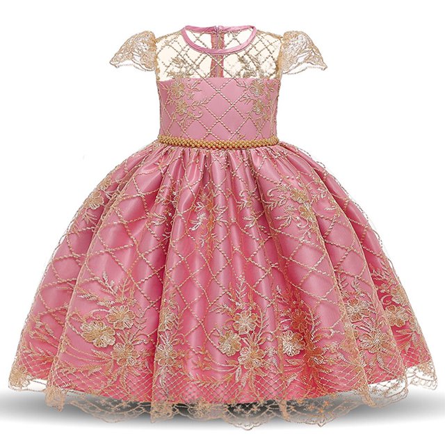 Vestido de fiesta para niñas de flores, vestido de princesa para niñas, vestido de boda con lazo, vestidos de desfile para niños, ropa para bebés de 0 a 8 años, cumpleaños 3T (etiqueta 110) Gao Jinjia LED