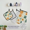 thumbnail image 5 of 5 Pcs Kitchen Set Heat Resistant Oven Mitts and Non-Slip Pot Holders with Adjustable Cooking Apron Orange Green on Cream Squares, 5 of 6