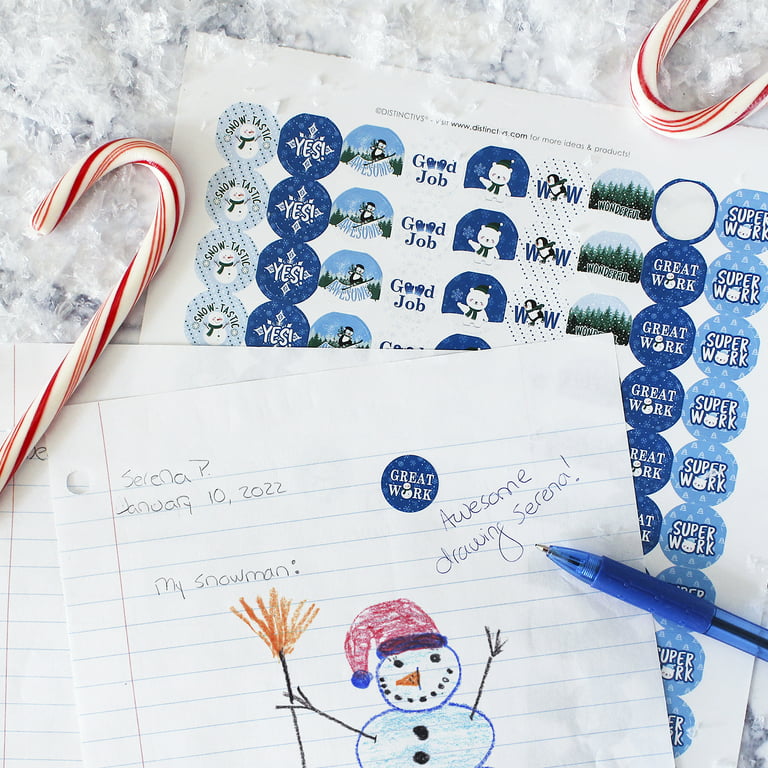 Motivational Teacher Reward Stickers for Students: Winter Theme (1,080 Stickers)