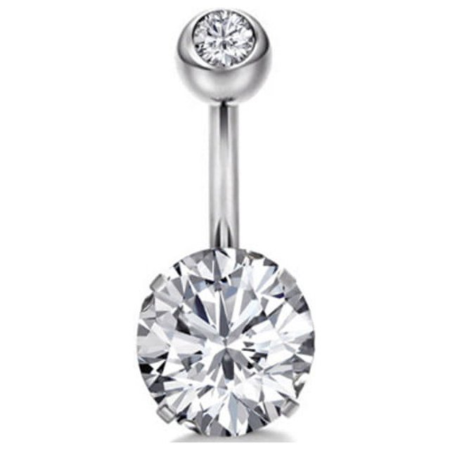 Anillo para el ombligo con forma de corazón, redondo, con incrustaciones de cobre y circonita, de acero inoxidable