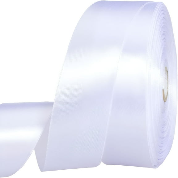 AUQ 1 1/2 Inch White Solid Satin Ribbon,50 Yards Craft Fabric Ribbon for Gift Wrapping Floral Bouquets Wedding Party Decoration