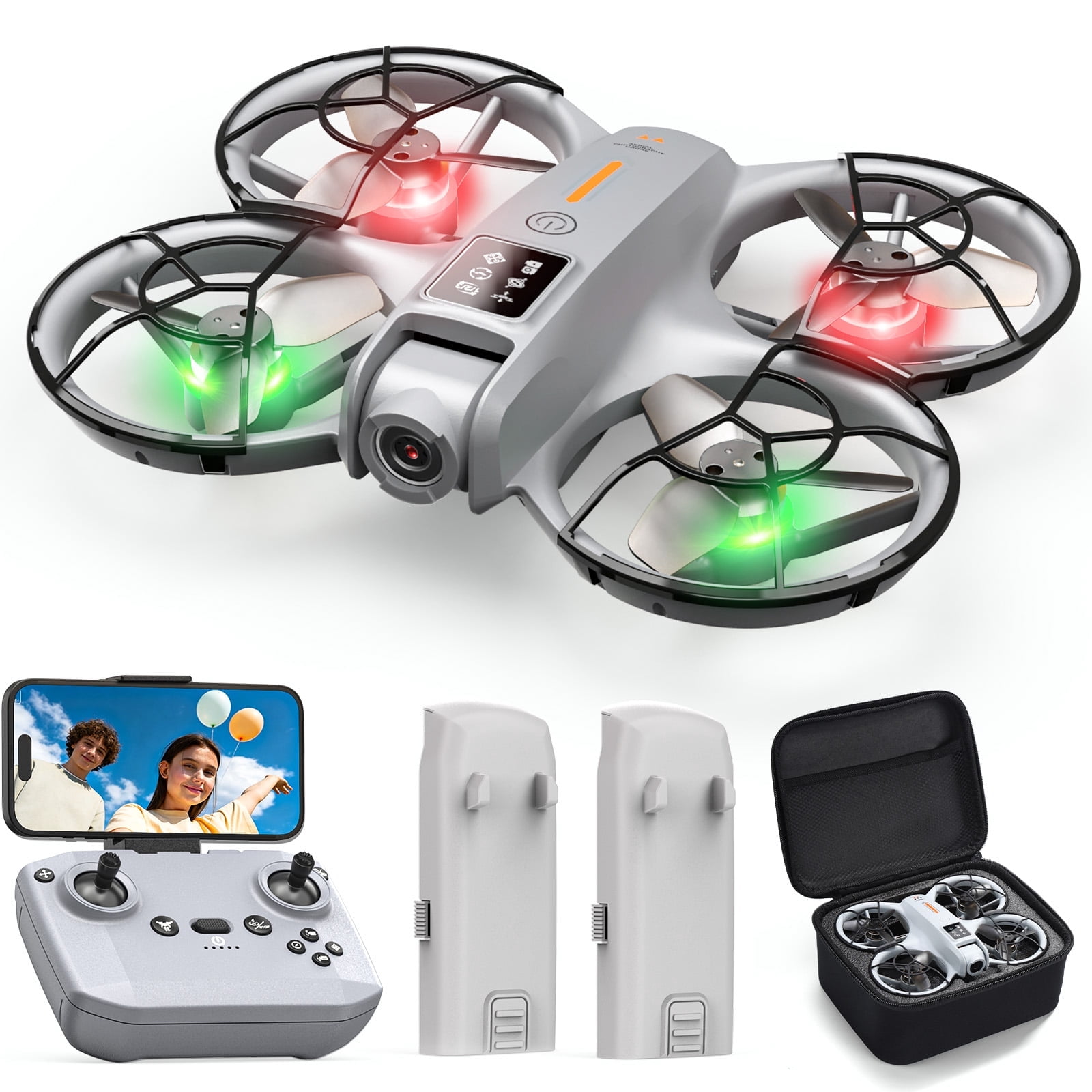Wefone M2 Drones with Camera for Kids, One-Key Takeoff and Landing, 360° Flip, Headless Mode, Optical Flow Hover, Brushless Motor, 2 Batteries, Gray