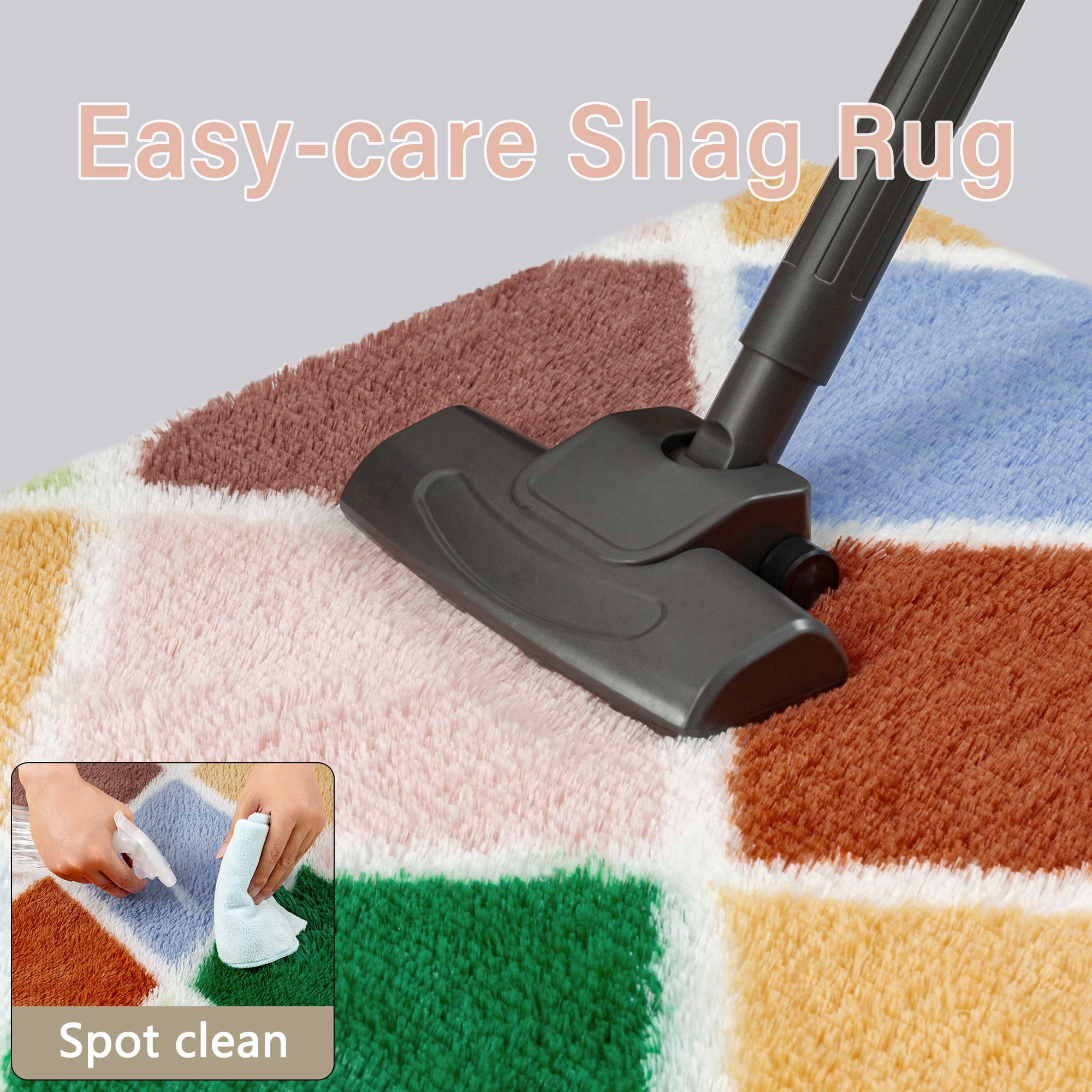 WIPONKEN 5x8 Checkered Shag Rug for Living Room Bedroom Dining Room Office Farmhouse, Washable Noneslip Area Rug Soft Indoor Fluffy Rugs, Colorful