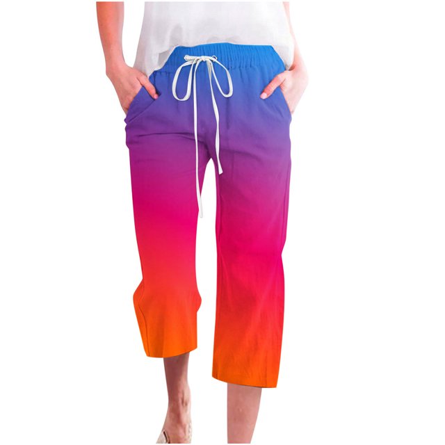 Plebaso Pantalons Capri pour Femmes 2025 Pantalons Larges à Cordon d'Été Dégradé Décontracté