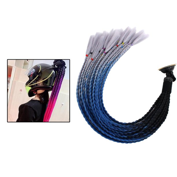Mujeres Hombres Casco de motocross de Peluca rizada Casco de pelo Negro Azul Gris Sharpla Pelo de la peluca de cola de caballo