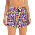 thumbnail image 4 of Lsque The Garden Tricolor Pansy Flower Printed Women's Running Shorts with Liner Pockets,Elastic Quick Dry Workout Athletic Gym Yoga Shorts,Womens High Waist Shorts-Medium, 4 of 9