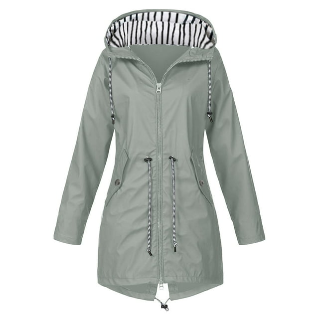 Kcodviy Womens Rain Jacket with Clear Raincoat Women Hood Lightweight Long Sleeve Women Windbreaker Jacket Windbreaker Zip Up Drawstring Cute Winter Clothes Raincoat with Pockets