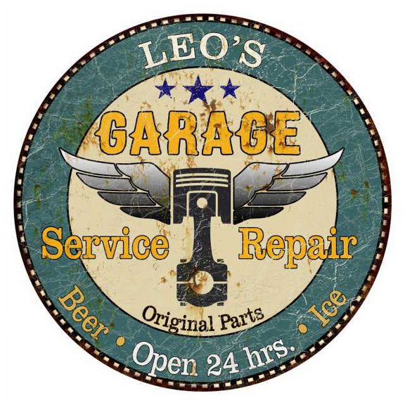 LEO'S Garage 12" Round Metal Sign Man Cave Home Wall Décor 200120027022