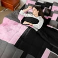 thumbnail image 4 of Feelyou Chic Geometric Abstract Bedding Comforter Set 7pcs, Pink Square Rectangle Queen Bedding Sets, Teen Kid Child Adult Reversible Queen Sheet Sets, Breathable Home Decor, 4 of 7