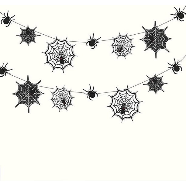 Guirnalda de telaraña negra para decoración de fiesta de Halloween, decoración de telaraña colgante, pancarta de telaraña, decoración de víspera de Halloween feliz para cumpleaños, cumpleaños, hogar, oficina, fiesta en el aula ER