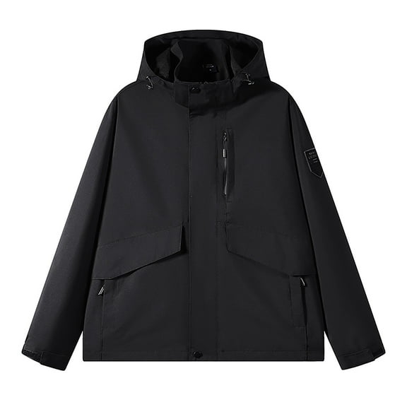 WREESH Fashion Winter Jacket Men'S Stitching Drawstring Hooded Slim Jacket Coat Outwear Black