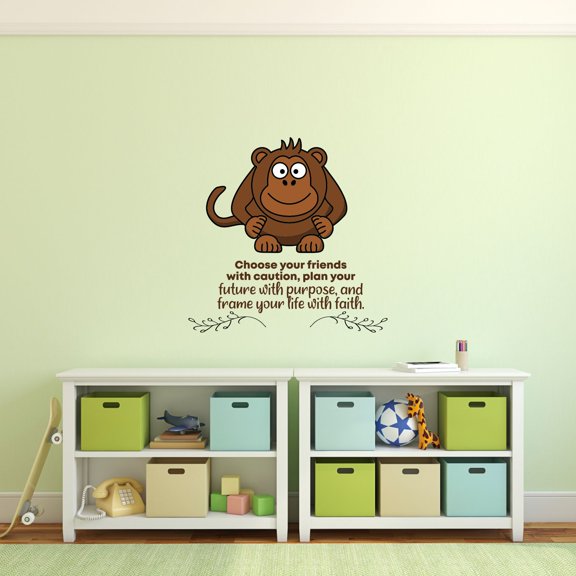 Friends Monkey Animal Life Quote Cartoon Quotes Decors Wall Sticker Art Design Decal for Girls Boys Kids Room Bedroom Nursery Kindergarten Home Decor Stickers Wall Art Vinyl Decoration (20x20 inch)
