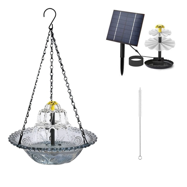 Rewenti Bloom Outdoor Garden Floating Hanging Solar Bird Feeder Birdbath Fountain Water Decor