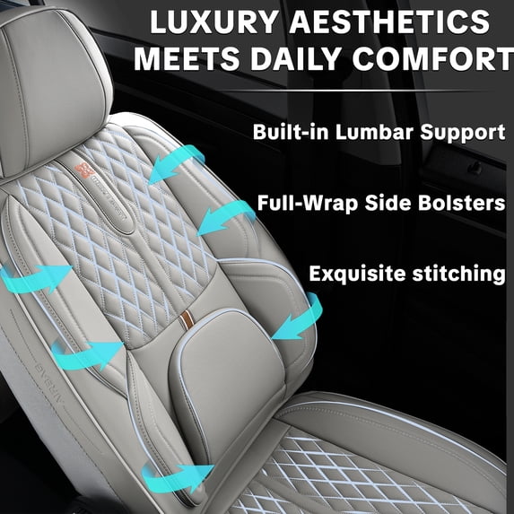 2015 for Acura Rlx Seat Cover, PU Leather Full Set of 5 Seats Anti-Slip Protect and Upgrade Seats, Middle Gray Car Seat Covers, Pet Car Seat Covers