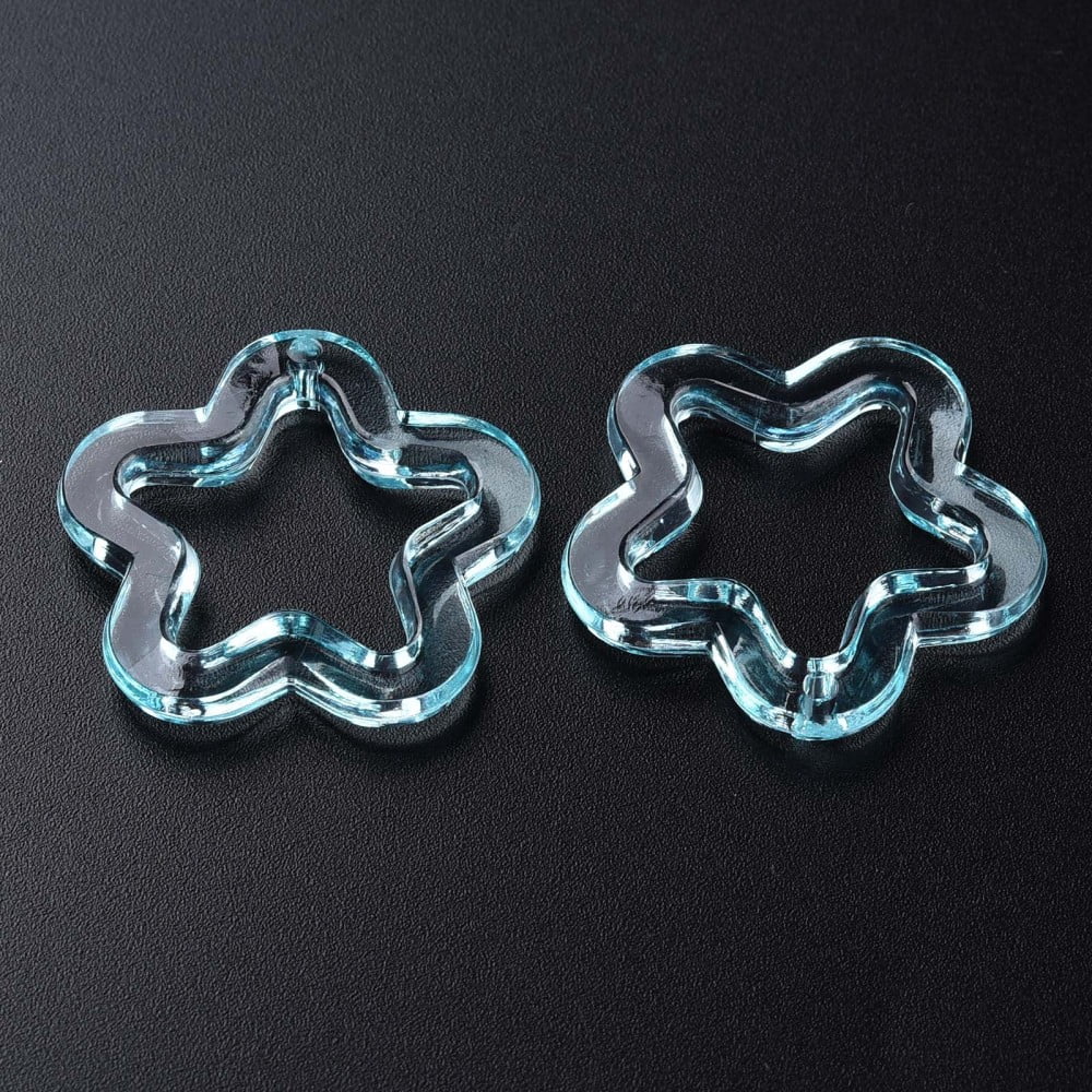 500 g Transparent Acrylic Beads Flower Cyan 30x30.5x5mm Hole: 1.8mm 340pcs/500g
