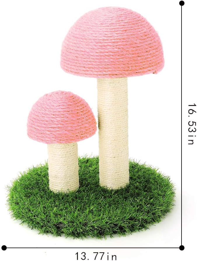 ShellKingdom 16.5'' Cat Scratching Post, Natural Sisal Claw Scratchers for Kittens Small Cats, Mushrooms Cat Interactive Toys, Pink