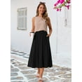 thumbnail image 4 of DARING DIVA Women's Elastic Waist A Line Casual Summer Midi Skirt with Pockets L Black, 4 of 7