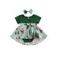 thumbnail image 1 of Qiylii Girl Sister Matching Christmas  Printing Stitching Short Sleeve Romper or Dress, 1 of 8