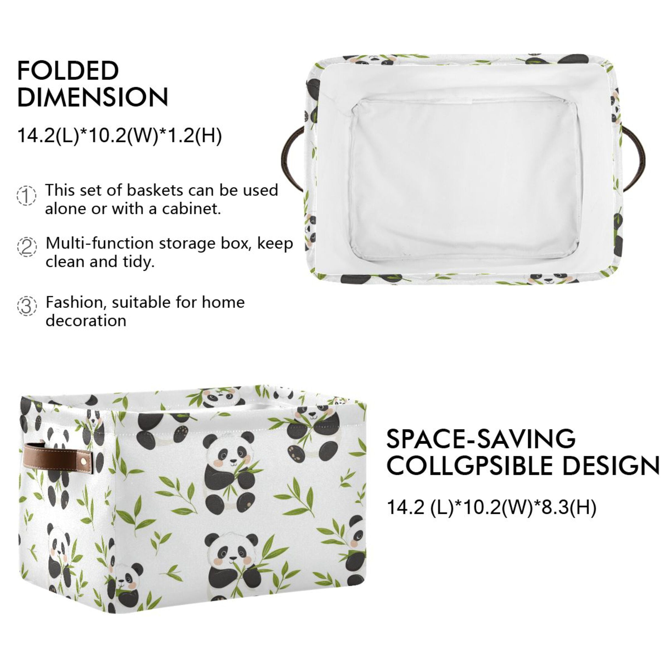 Panda Eating Bamboo Foldable Storage Basket,Canvas Fabric Foldable Storage Bins with Handles Open Home Storage Bins Boxes for Toy Book Shelf Closet Baskets