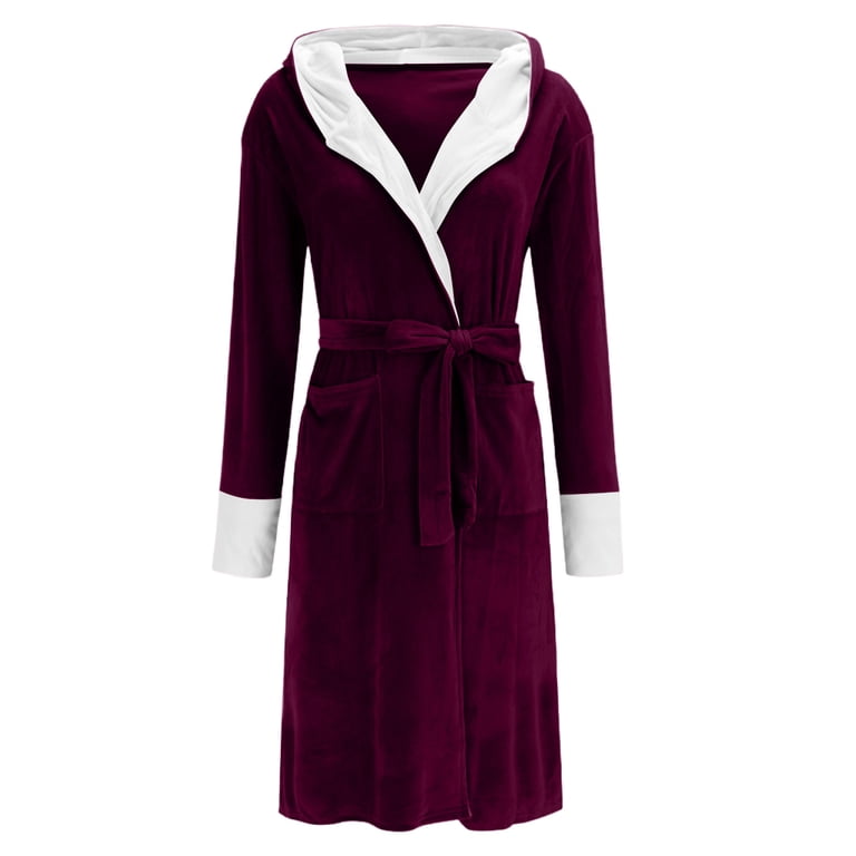Hooded Robe Flannel Dressing Gown Womens Uublik Robes For Women Long Flannel  Robes Casual Long Sleeves